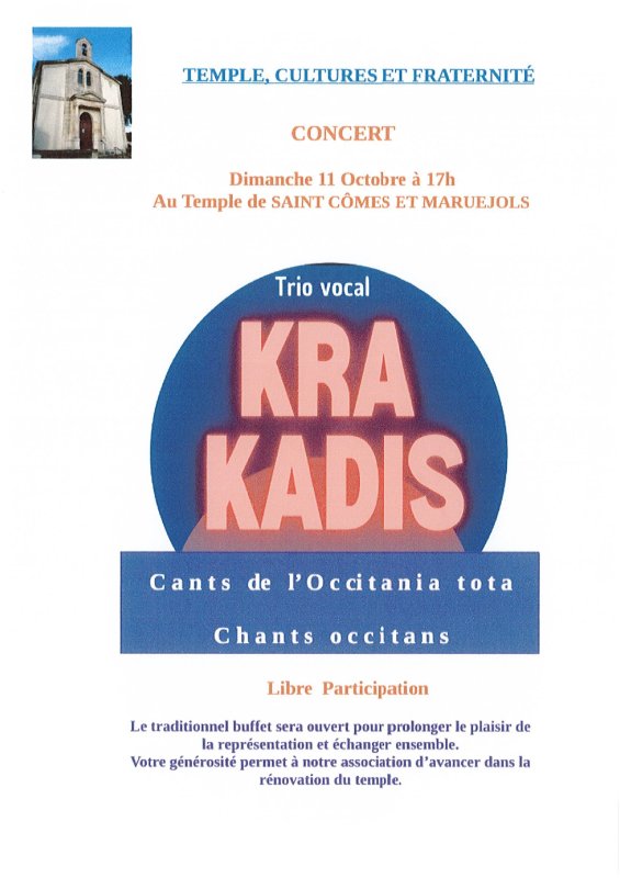 Concert au Temple "Krakadis" dimanche 11 octobre 2026