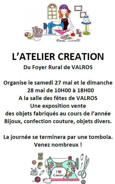 27 et 28 mai - Exposition de l'Atelier Création du Foyer rural