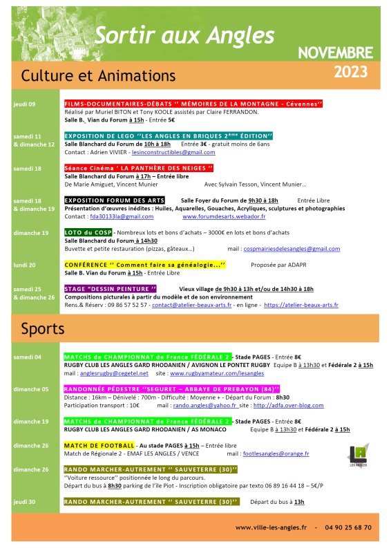 CALENDRIER NOVEMBRE 2023