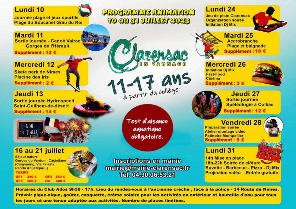 Inscriptions CLUB ADOS Clarensac