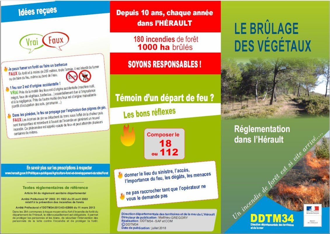 INFORMATION  DDTM34    Réglementation pour le brûlage des végétaux dans l’Hérault
