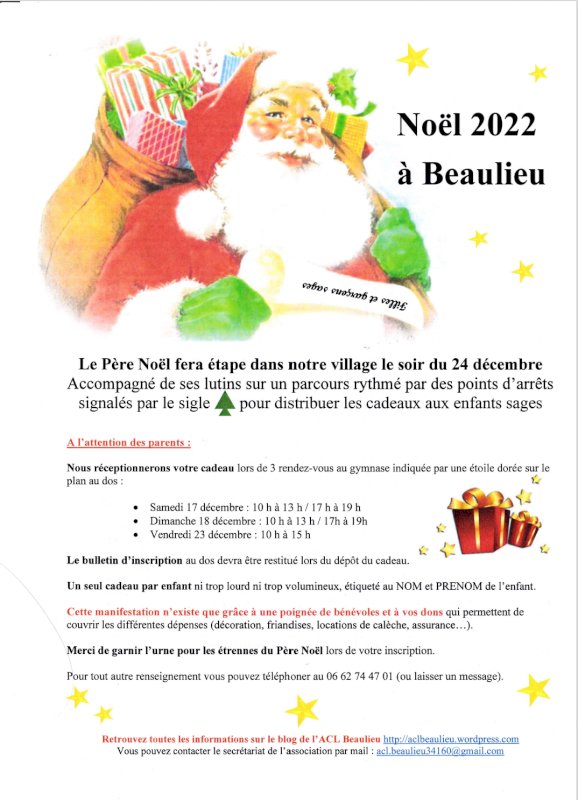 Passage du Père Noël à Beaulieu confirmé pour le 24 décembre 2022