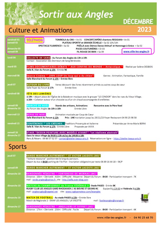 SORTIR AUX ANGLES DECEMBRE 2023