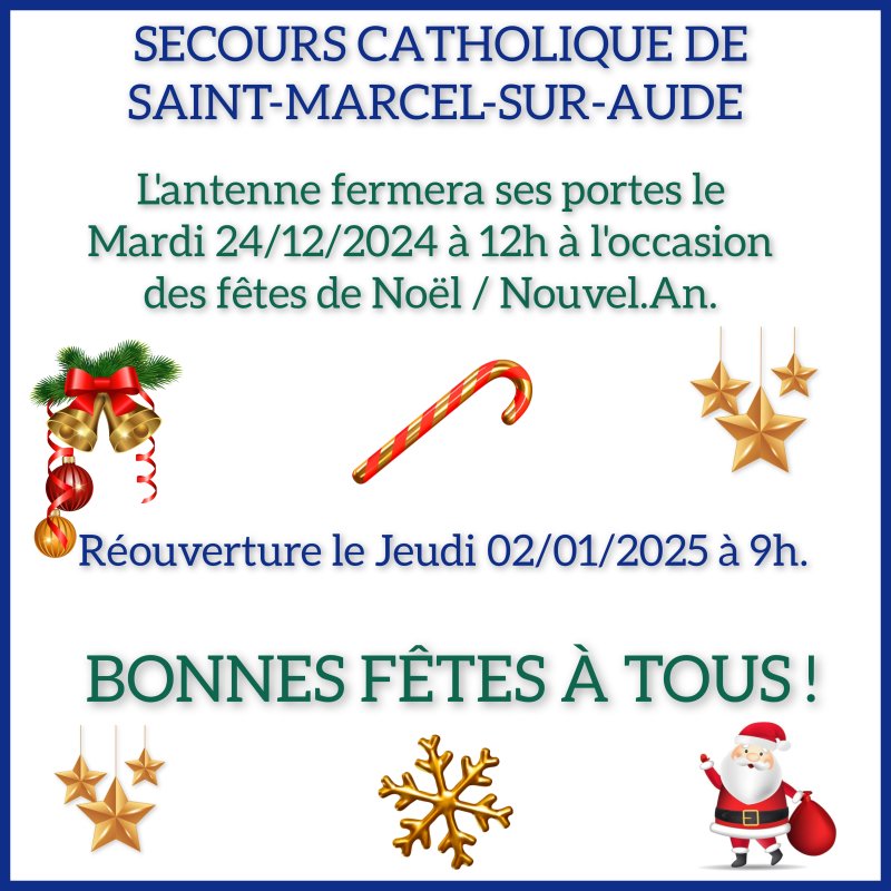 Évènement : SECOURS CATHOLIQUE : FERMETURE DE NOEL.