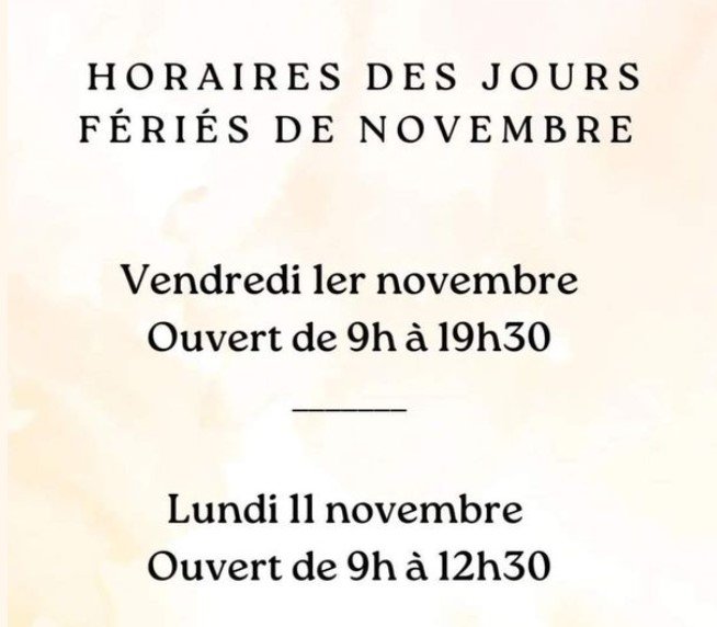 HORAIRES JOURS FERIES DE NOVEMBRE