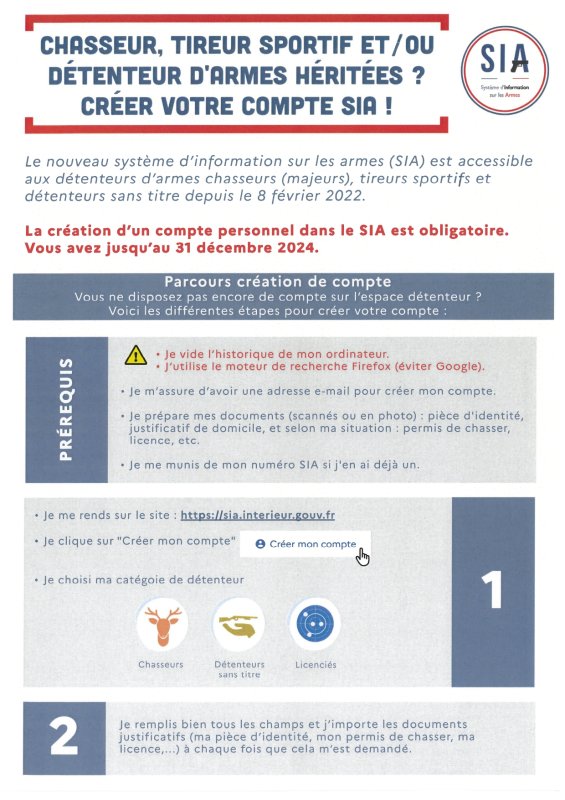 Système d'information sur les armes (SIA) Création de compte.