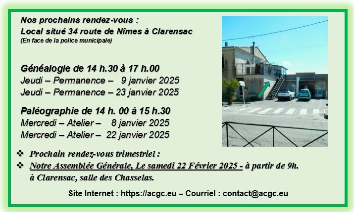 calendrier des rendez-vous de Janvier de l'association A.C.G.C.