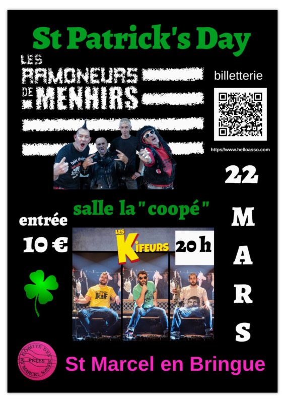 Évènement : St-Patrick's Day COOPÉ 22 mars 2025 à partir de 20h. Entrée gratuite limitée à 150 pour les St-Marcellois.