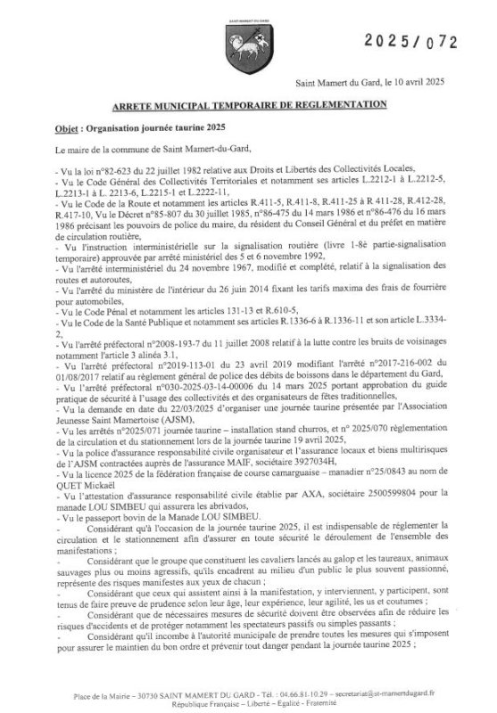 Arrêtés journée taurine