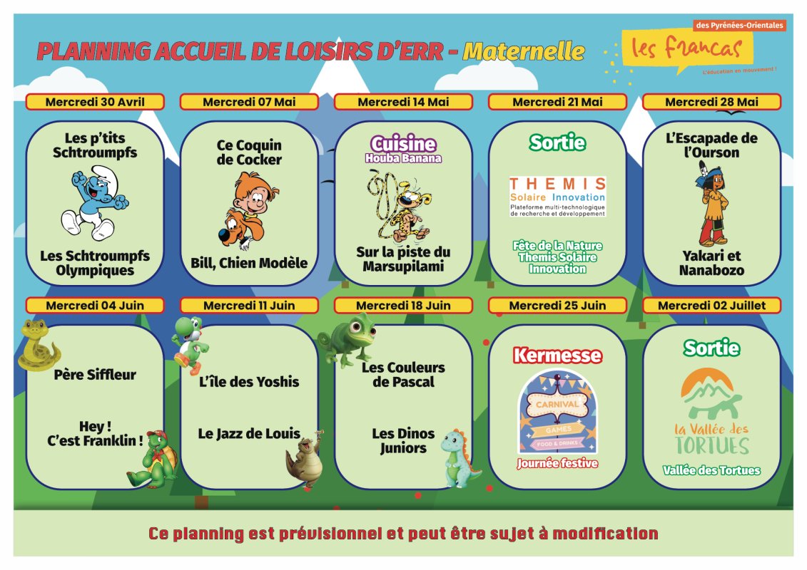 Planning des Mercredis de Mai et Juin 2025
