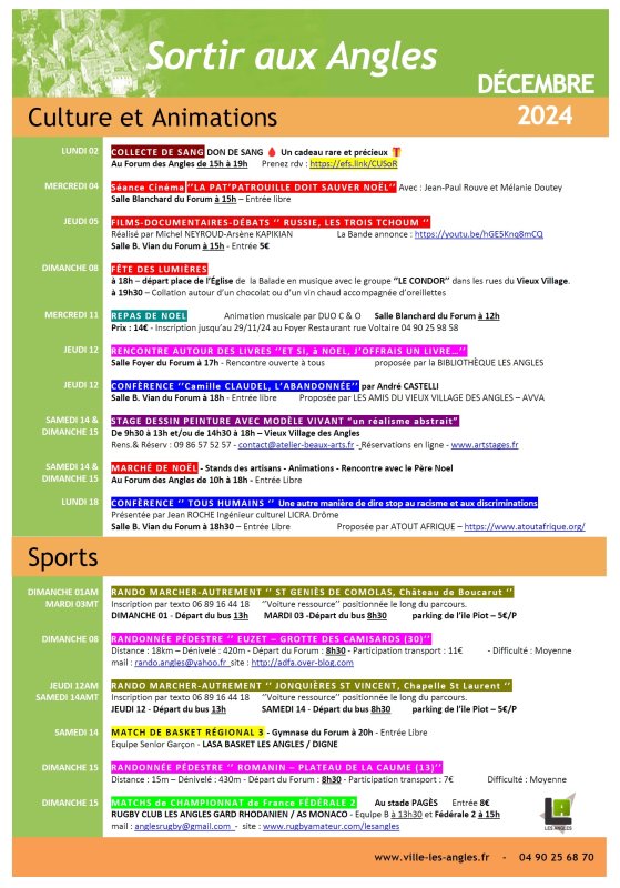 CALENDRIER DECEMBRE 2024