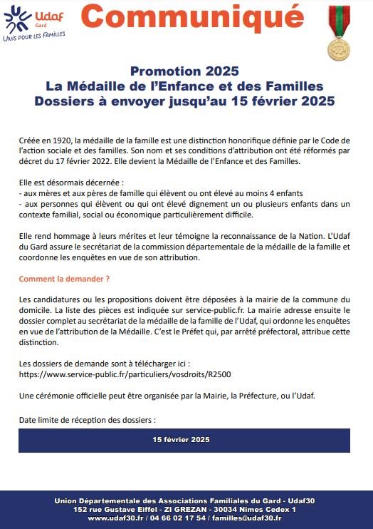 🥇MÉDAILLE DE L'ENFANCE ET DES FAMILLES🥇