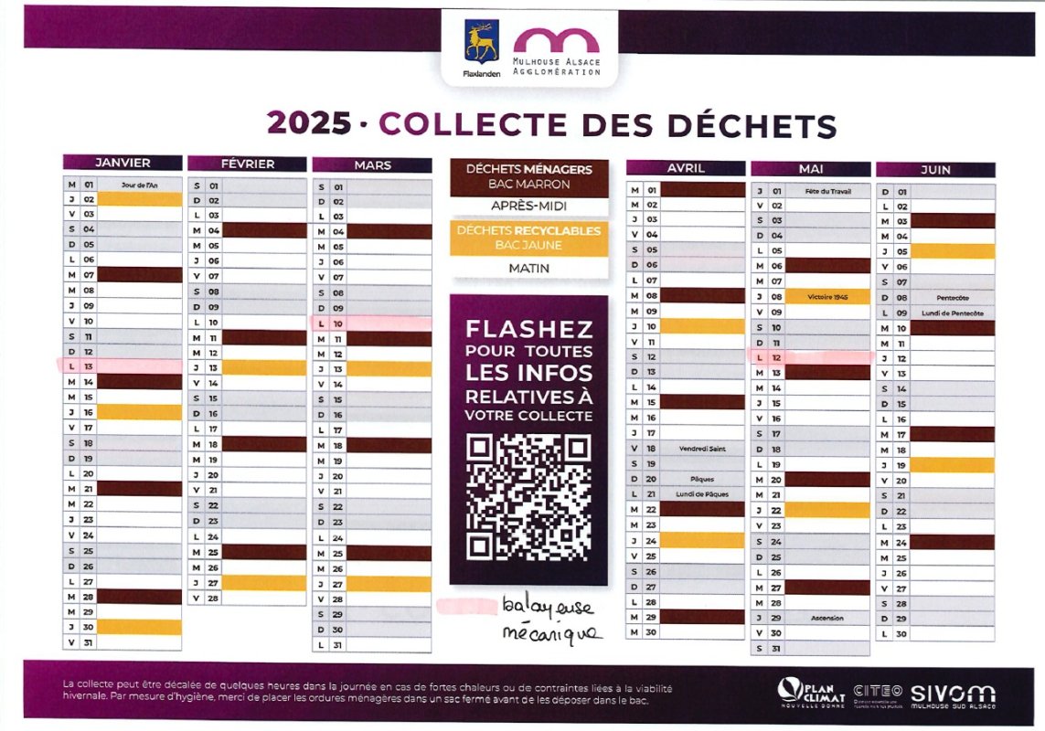 Calendrier de collecte des déchets 2025