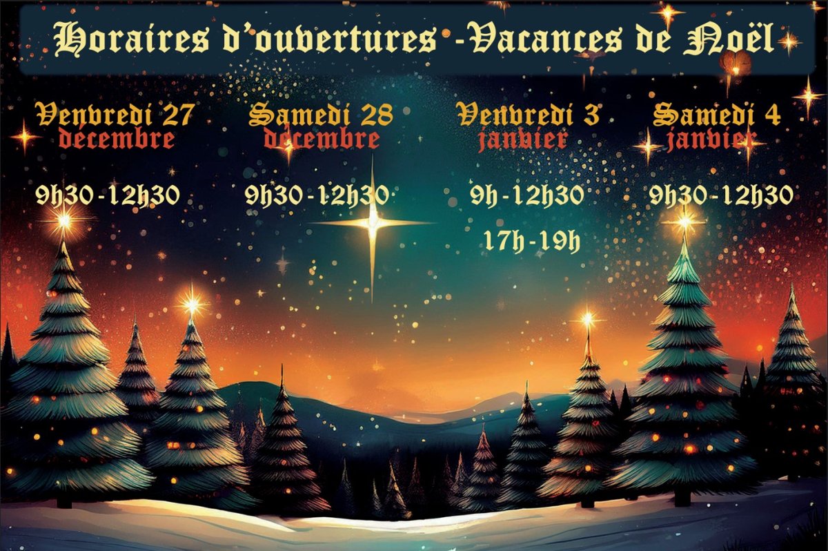 Horaires d'ouverture de la bibliothèque pendant les vacances de Noël