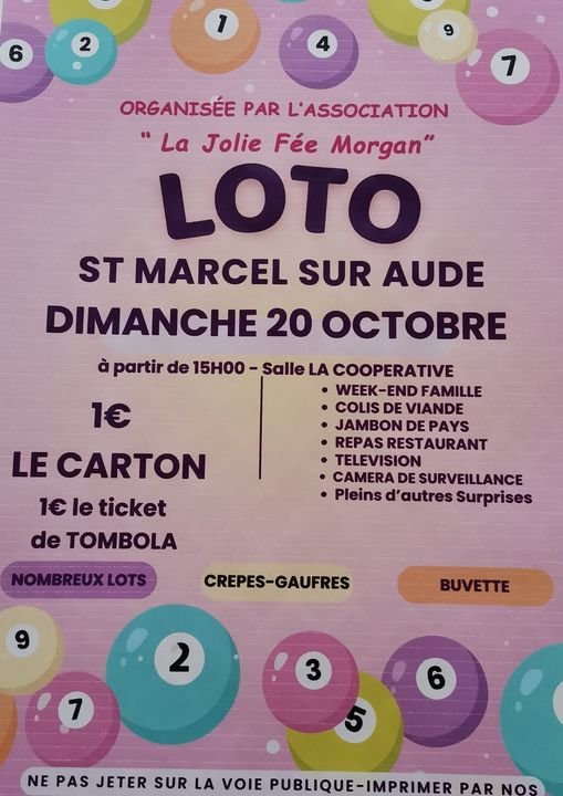 LOTO DE LA JOLIE FÉE MORGAN DIMANCHE 20 OCTOBRE. COOPÉ