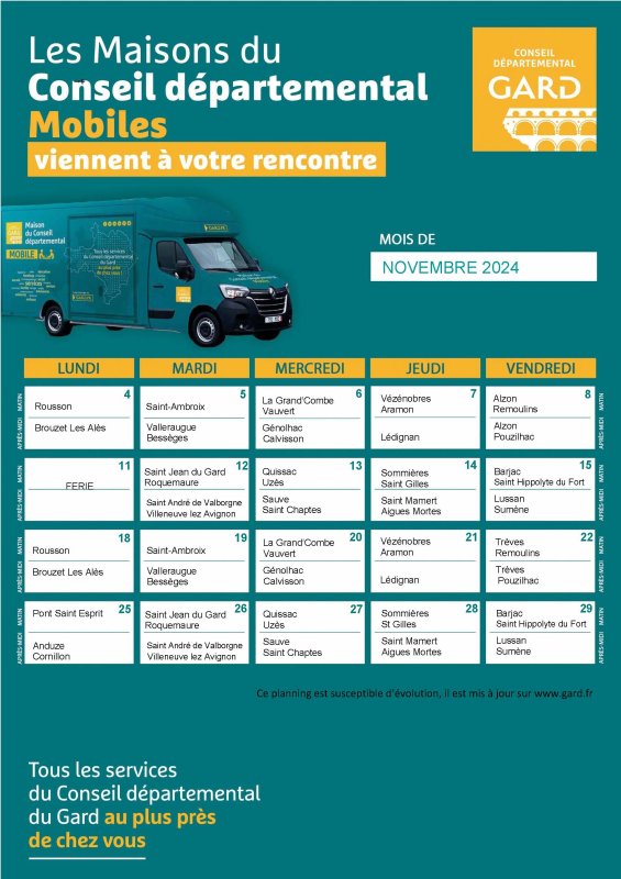 Maison du Conseil départemental mobile - 15 et 29 novembre à Saint-Hippolyte-du-Fort