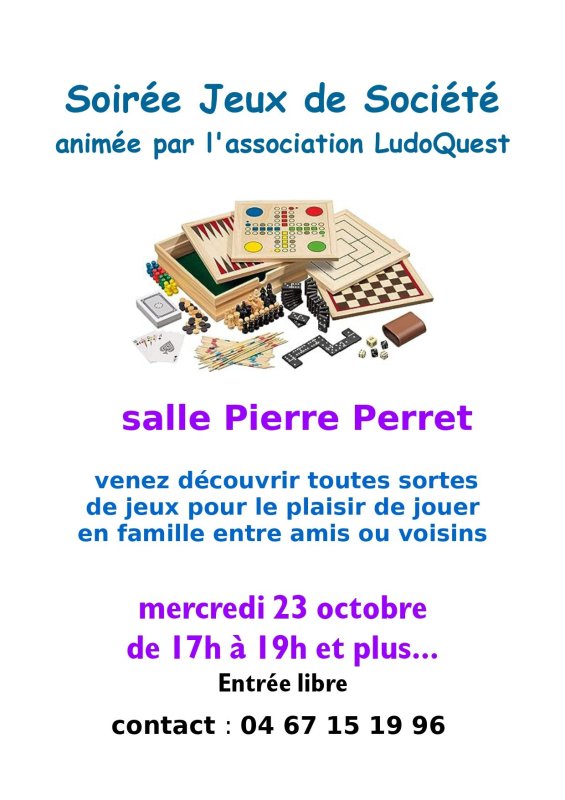 Soirée Jeux de société, mercredi 23 octobre à partir de 17h