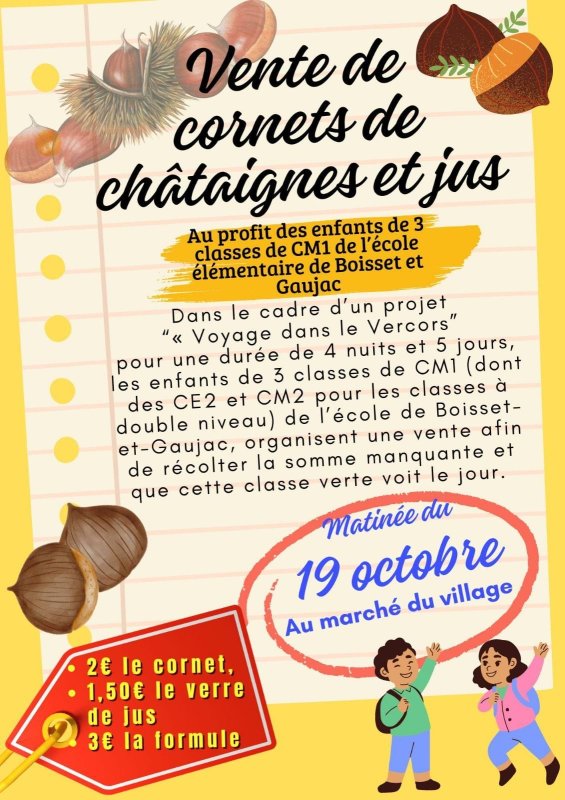 🟤🍂Vente de cornets de châtaignes et jus sur le marché