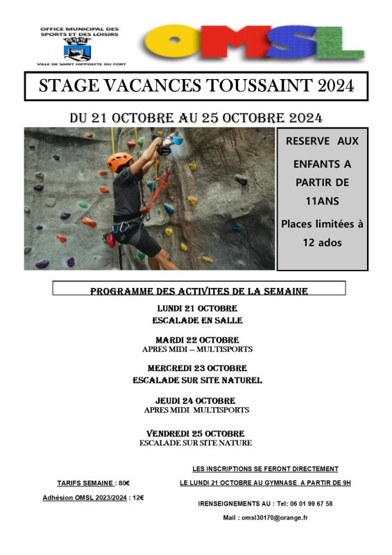 Stage OMSL - Vacances de la Toussaint