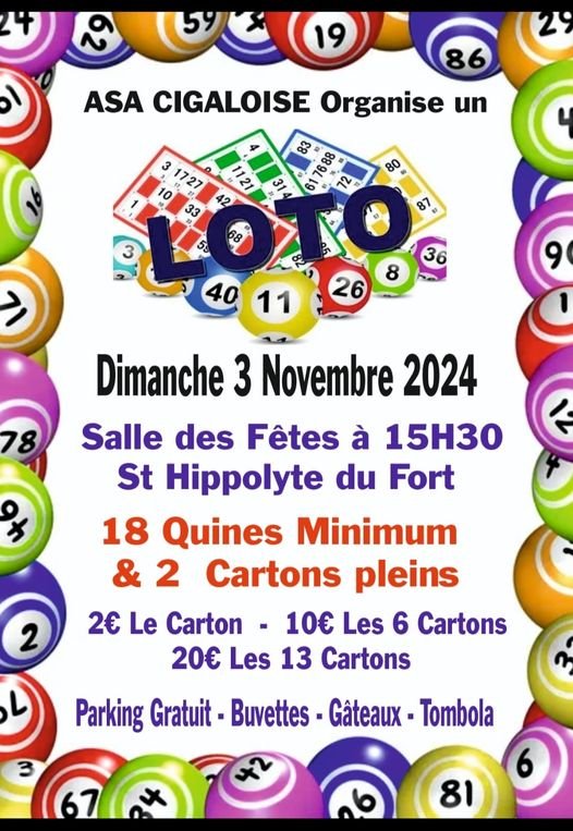 Loto de l'ASA Cigaloise - Dimanche 3 novembre - Salle des fêtes