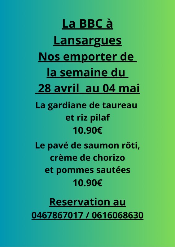 Emporter BBC de la semaine du 28 avril