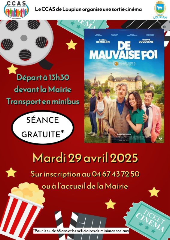 Il reste une place pour la sortie cinéma de demain organisée par le CCAS, au Taurus à Mèze !