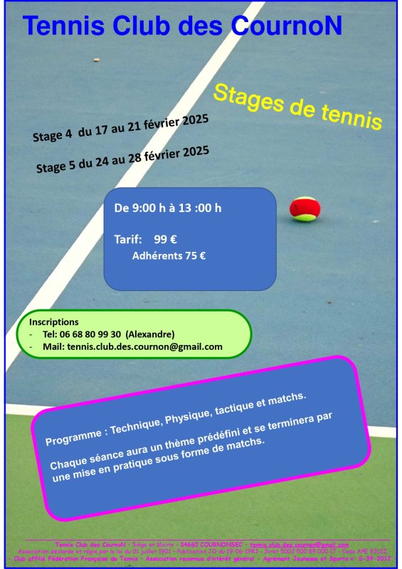 Stage de Tennis  Février 2025