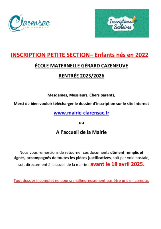 URGENT RAPPEL INSCRIPTION PETITE SECTION