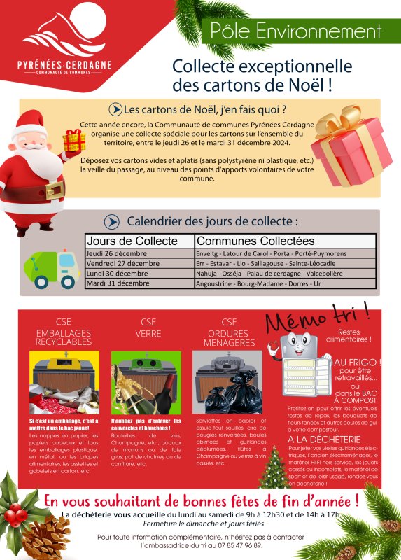 COLLECTE EXCEPTIONNELLE DES CARTONS DE NOEL LE VENDREDI 27 DECEMBRE