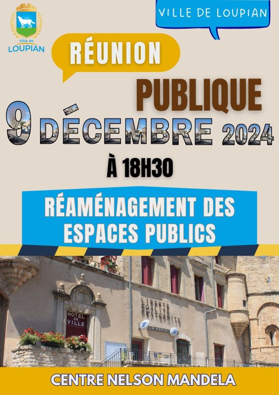 Une réunion publique aura lieu le lundi 9 Décembre 2024 à 18h30 au Centre Nelson Mandela afin de présenter le projet général de réaménagement des espaces publics envisagé par la commune.