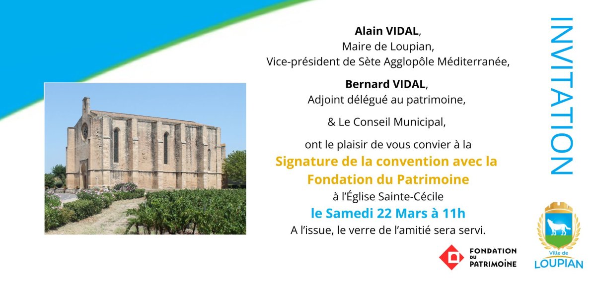 Vous êtes conviés à la signature de la convention avec la Fondation du Patrimoine demain à 11h