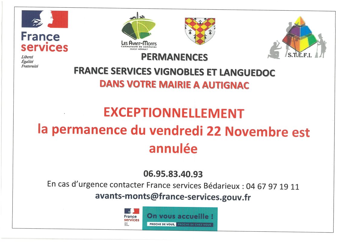 PERMANENCE FRANCE SERVICE DU 22/11 ANNULÉE