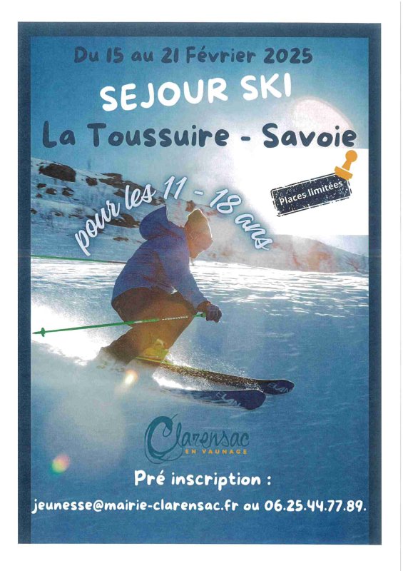 OUVERTURE DES PRÉ-INSCRIPTIONS SEJOUR SKI