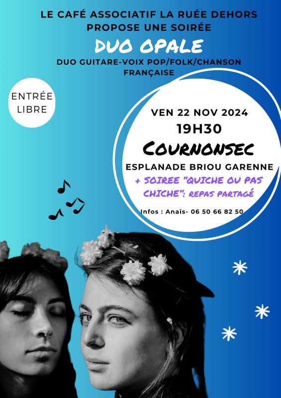 Ce vendredi concert Duo OPALE et repas partagé au café associatif