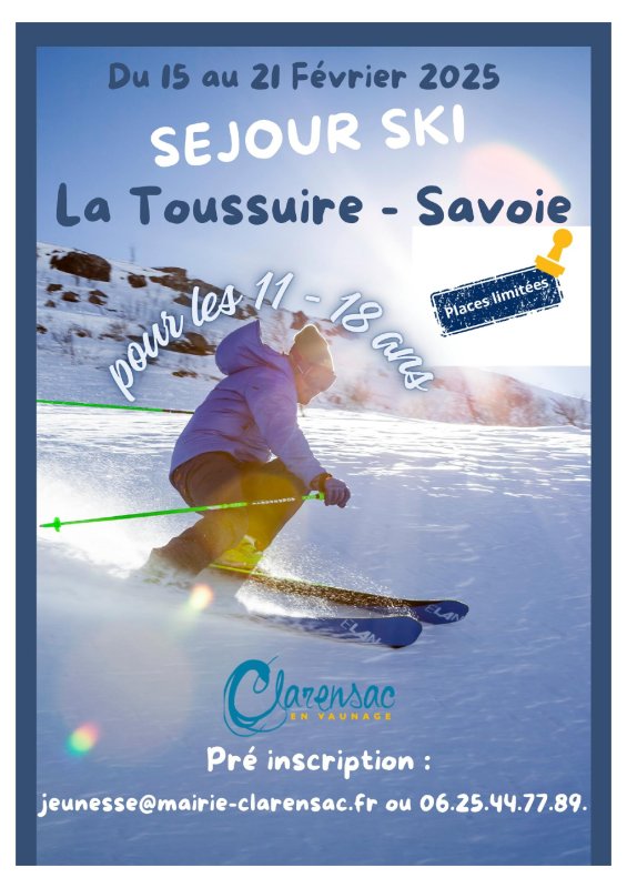 Service jeunesse de Clarensac : séjour ski à la Toussuire