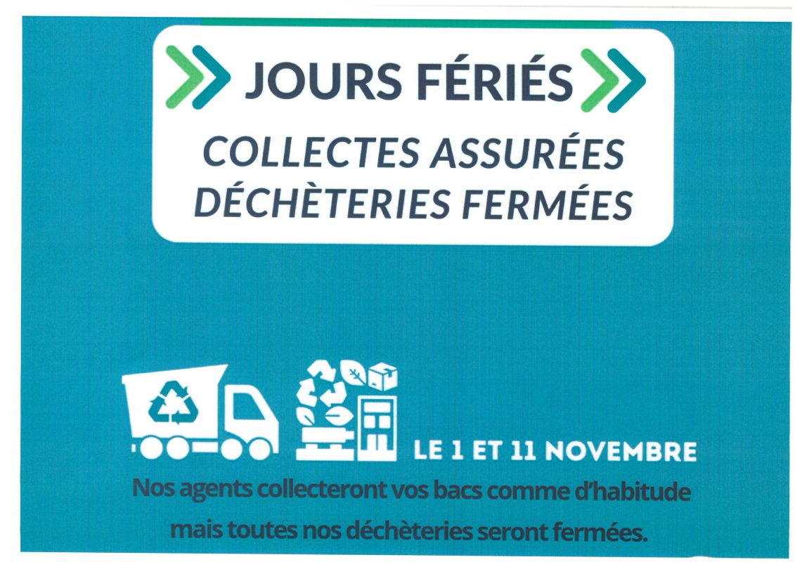 Déchèteries fermées le 1er et 11 Novembre 2024