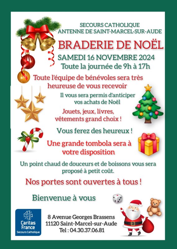 BRADERIE SECOURS CATHOLIQUE. SAMEDI 16 NOVEMBRE 9h-17h.