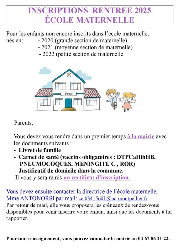 Ecole Maternelle info inscription rentrée 2025