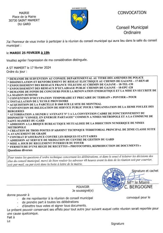PROCHAIN CONSEIL MUNICIPAL
