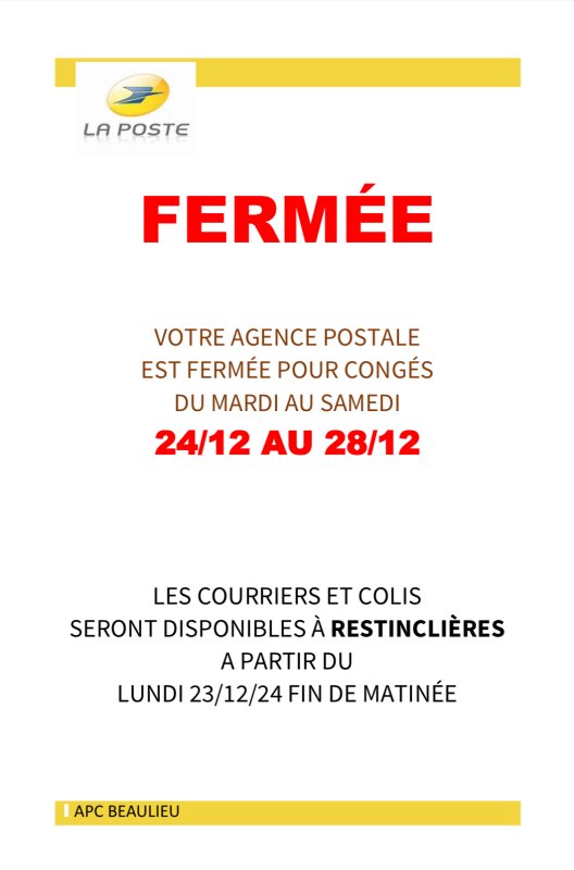 Message de l’agence postale communale