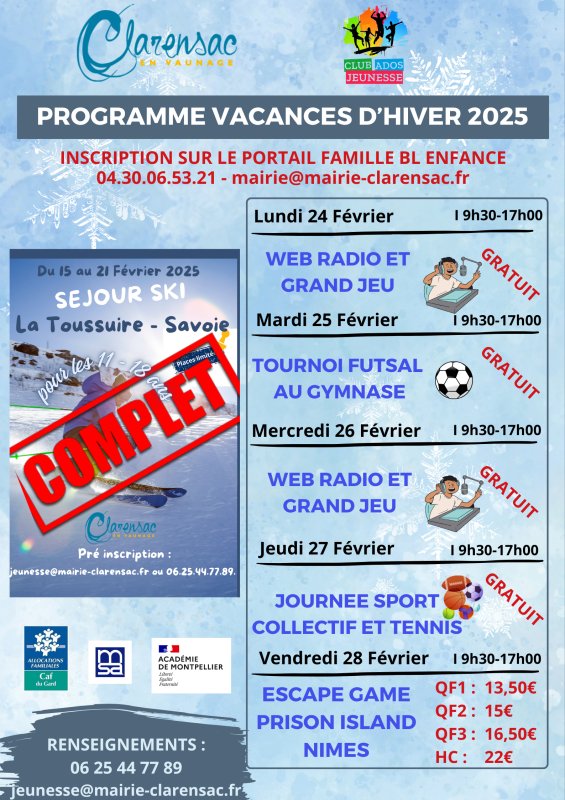 Programme vacances d'hiver 2025