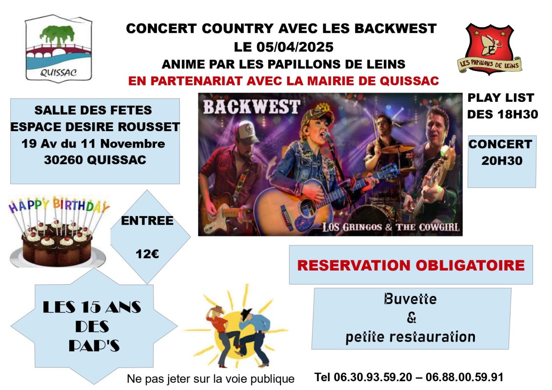 CONCERT COUNTRY A QUISSAC AVEC LES BACKWEST