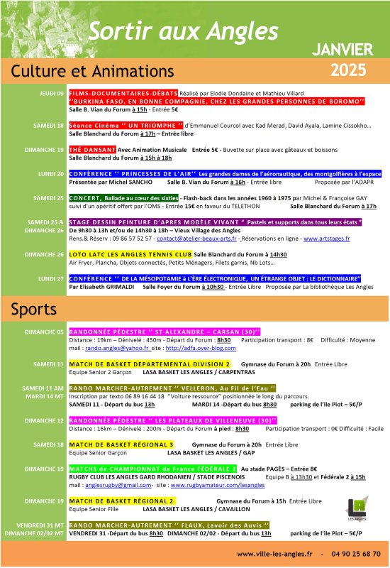 CALENDRIER JANVIER 2025