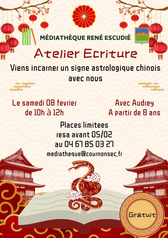 Atelier écriture, samedi 8 février , Viens incarner un signe astrologique chinois avec nous