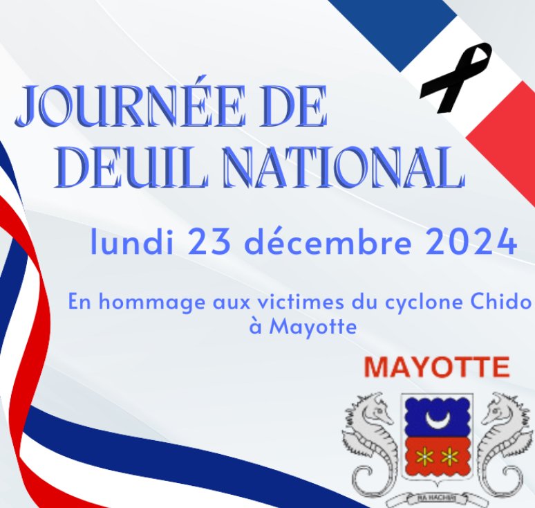 journée de deuil national en hommage aux victimes du cyclone Chido, à Mayotte.