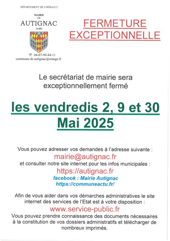 FERMETURE EXCEPTIONNELLE