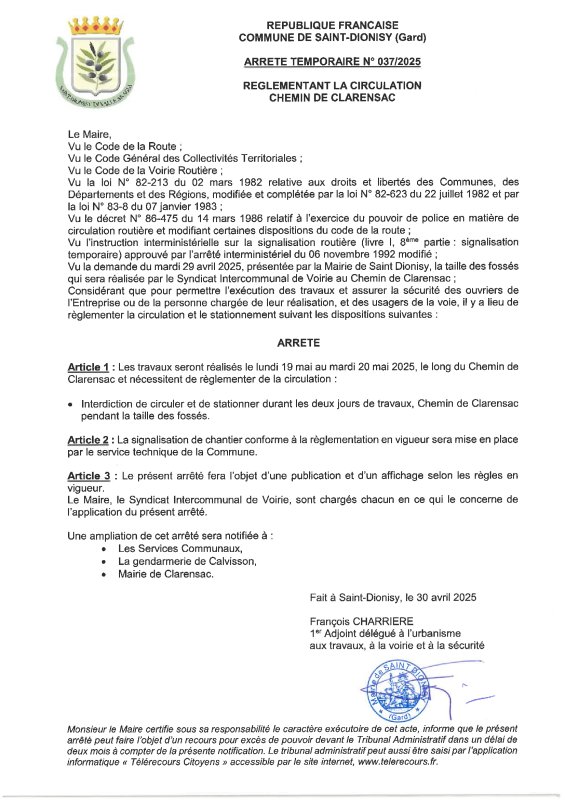 ATTENTION - CIRCULATION ET STATIONNEMENT INTERDITS LES 19 ET 20 MAI