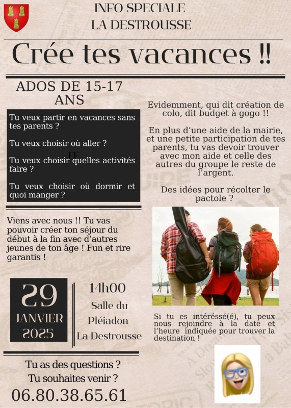 Crée tes vacances (ados 15/17 ans) - 29/01