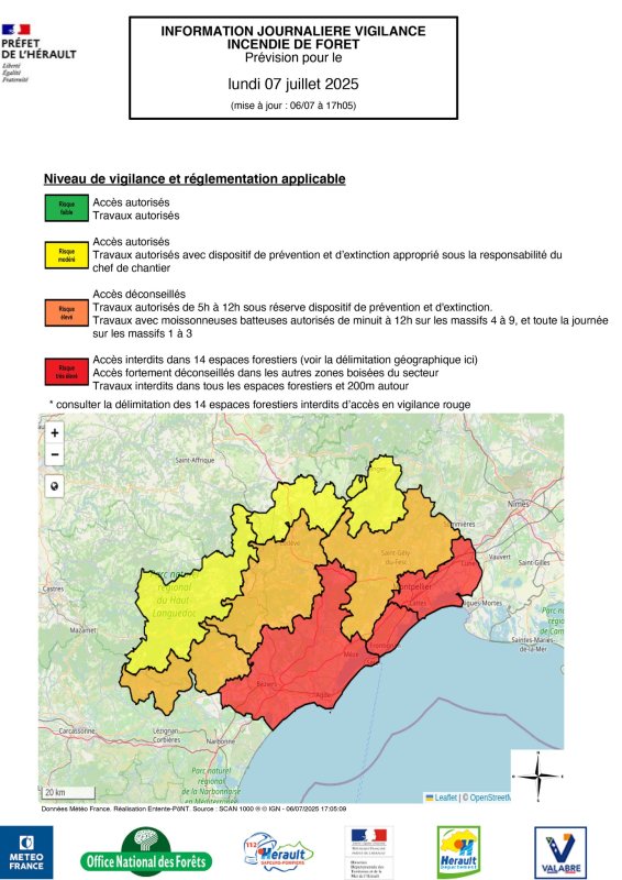 INFORMATION JOURNALIÈRE VIGILANCE INCENDIE DE FORÊT PRÉFECTURE DE L'HÉRAULT