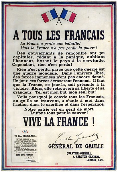 Cérémonie commémorative de l'Appel du 18 juin du Général De Gaulle.
